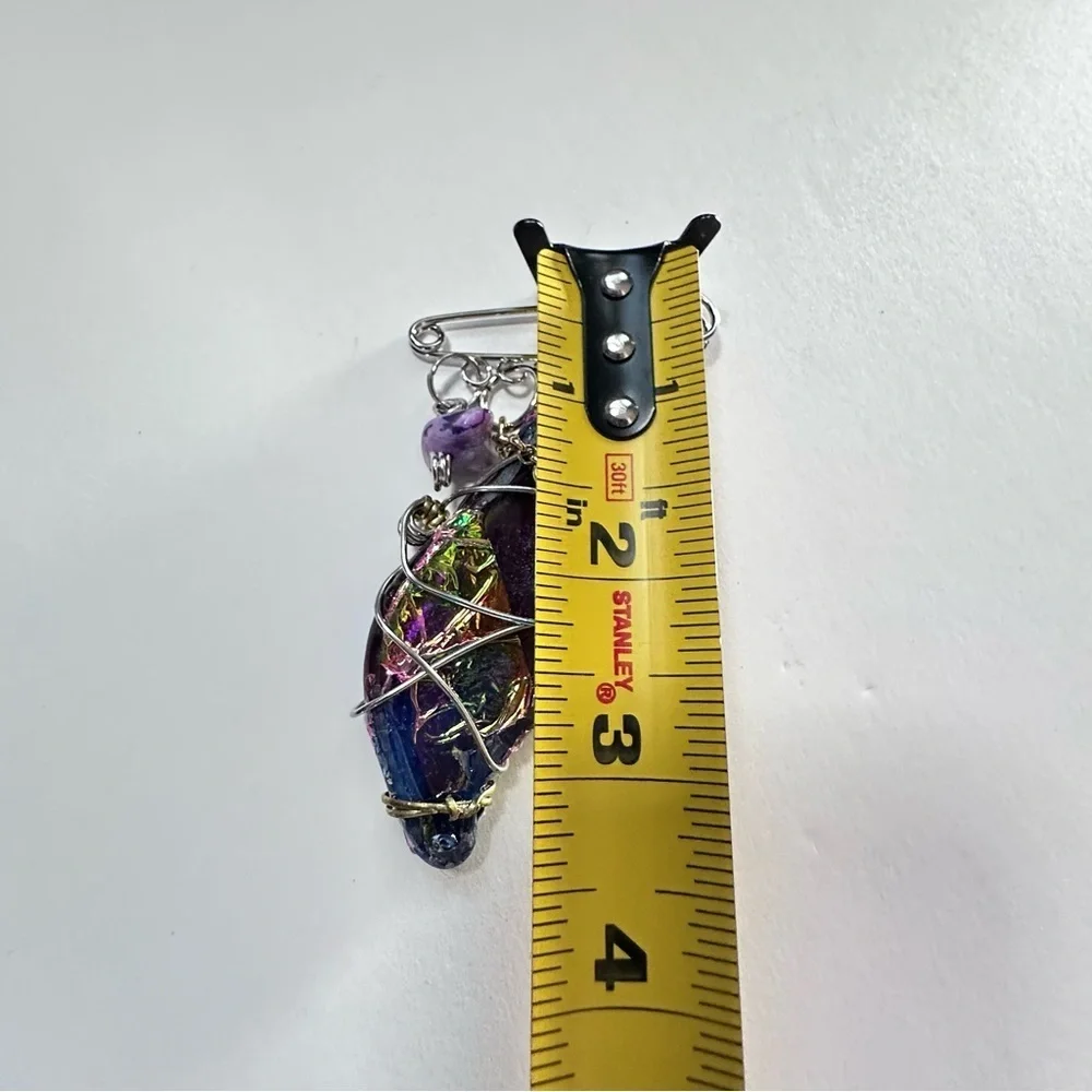 Collage Brooch Artisan Multicolor Wire-Wrapped Pin handmade